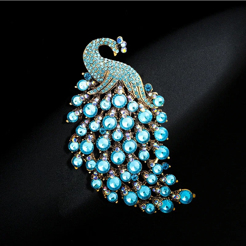 

PEACOCK BROOCH Pin Pendant Blue Purple Rhinestone Costume Jewelry