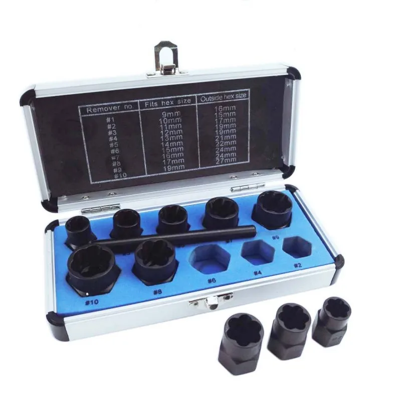 

With Extractor Nut Tools Hand hardware 11Pcs/set High Damaged Kit Socket Set Aluminum Threading Bolt box Screw
