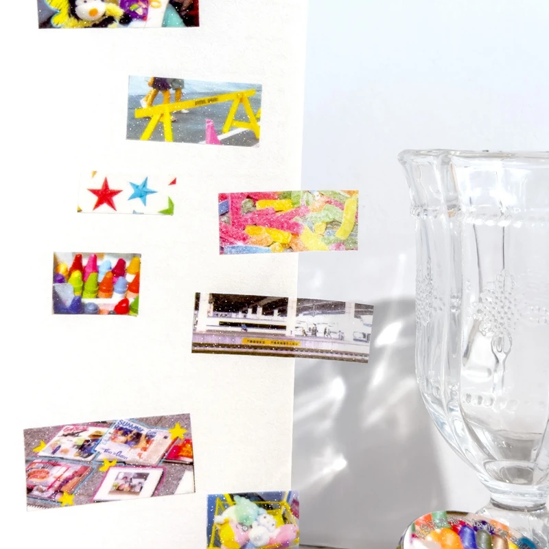 4Roll/lot Cute Y2K Retro Photos Flash Decoration Adhesive Tape Handbook DIY Scrapbooking Journal Collage Material Stickers Gift 3