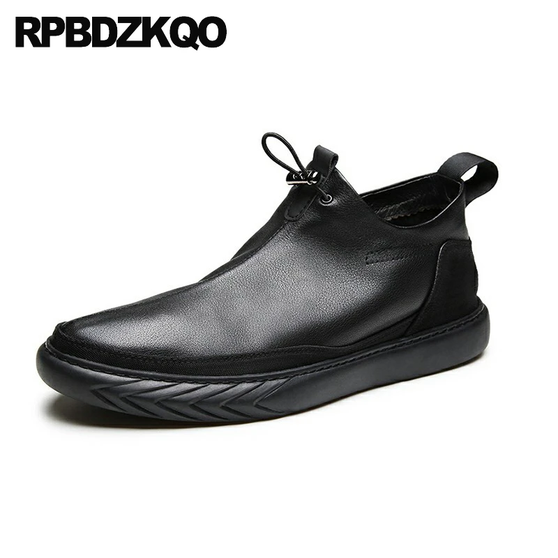 

High Top Full Grain Leather Hip Hop Round Toe Trainers Booties Men Flats Skate Shoes Side Zip Athletic Boots Sneakers Sport Fur