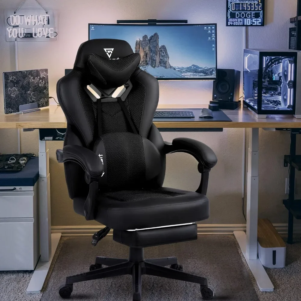 

Gaming Chair with Footrest, Mesh Gaming Chair for Heavy People, Ergonomic Reclining Gamer Computer Chair for Adult