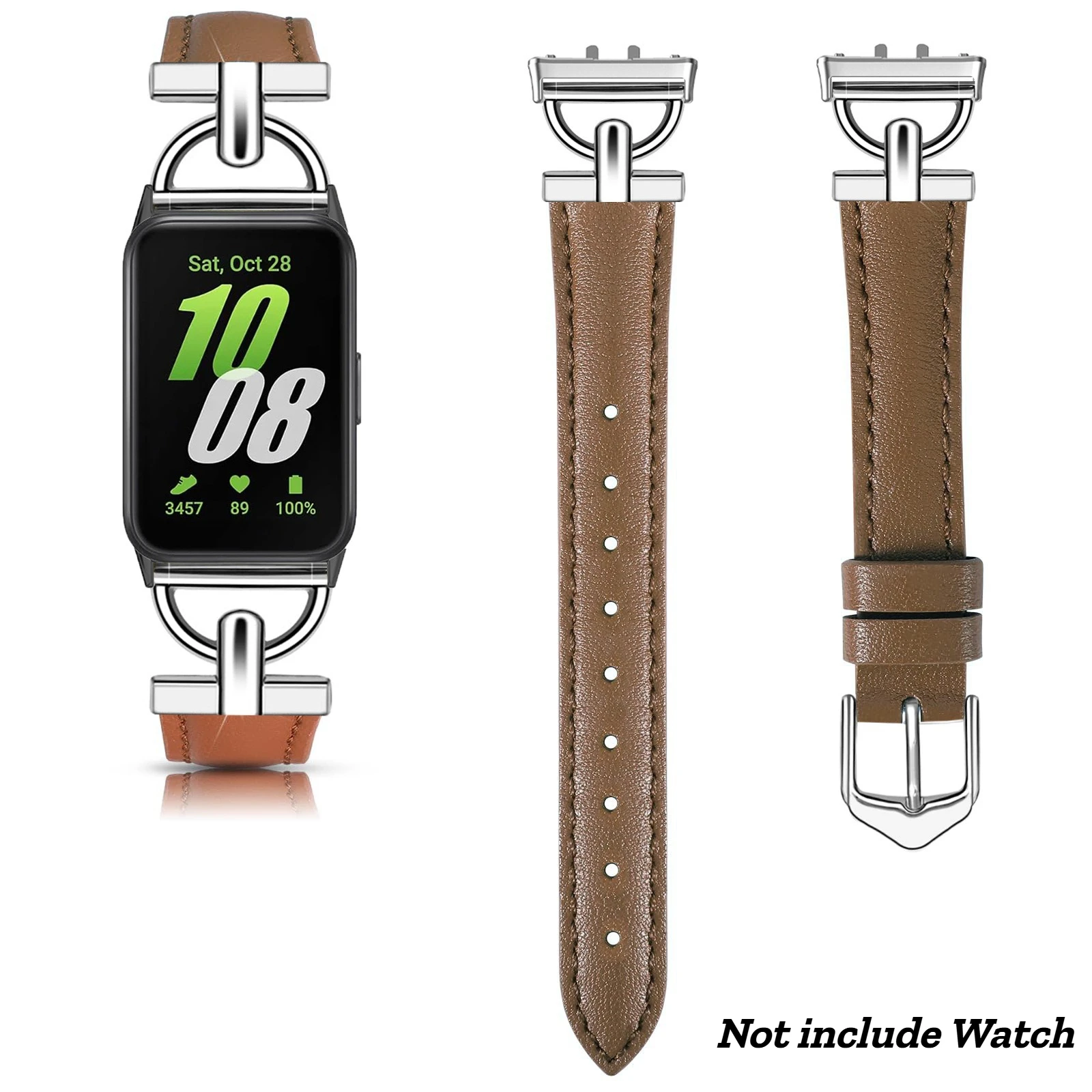 Premium Metal and Leather Strap for Galaxy Fit 3 - Stylish Smart Watch Wristband Accessory