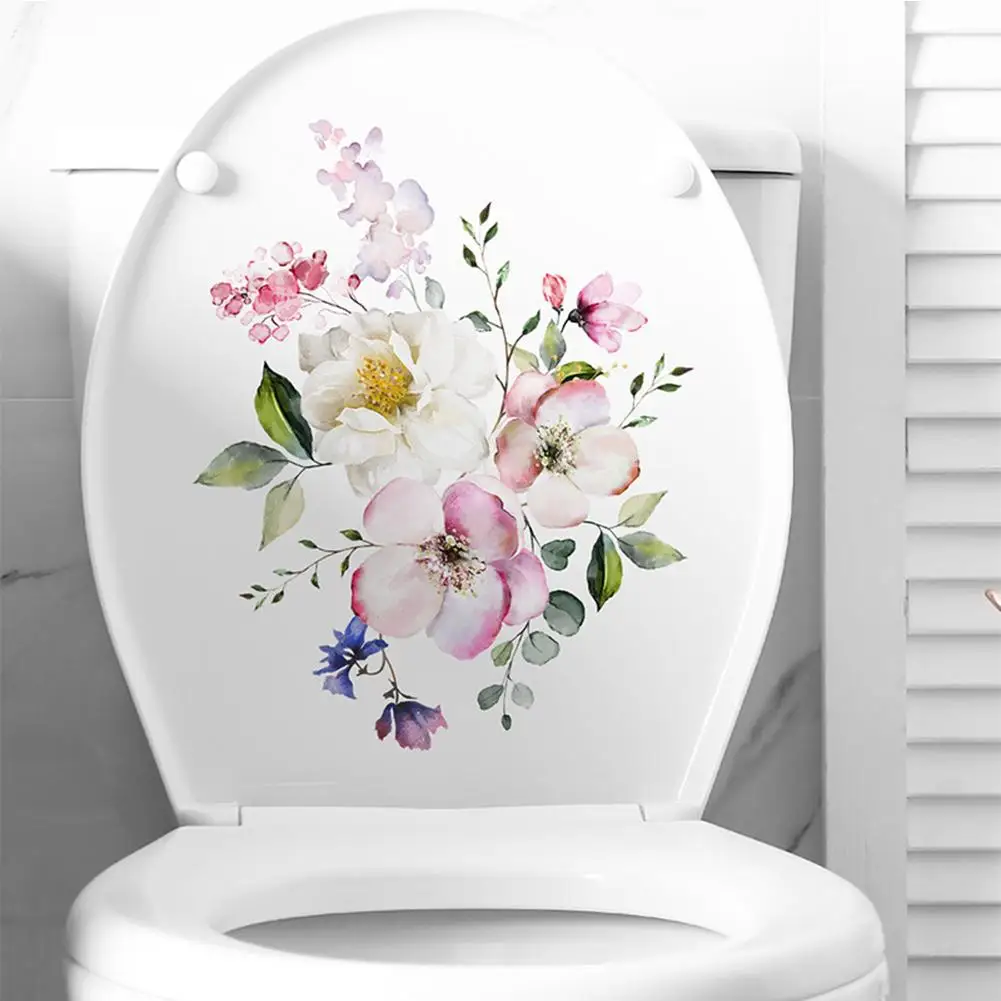 

Bathroom Toilet Stickers Modern Minimalist Flowers Pattern Self-Adhesive Paintings For Bathroom Decorations Toilet Decal Decor