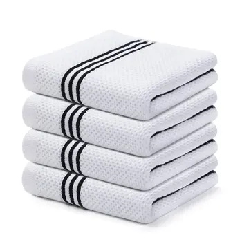 Olanly Kitchen Dish Towel Fashion Stripes Cotton Waffle Towels Super Soft and Absorbent Dish Rags Quick Drying Daily Dish Cloths 1