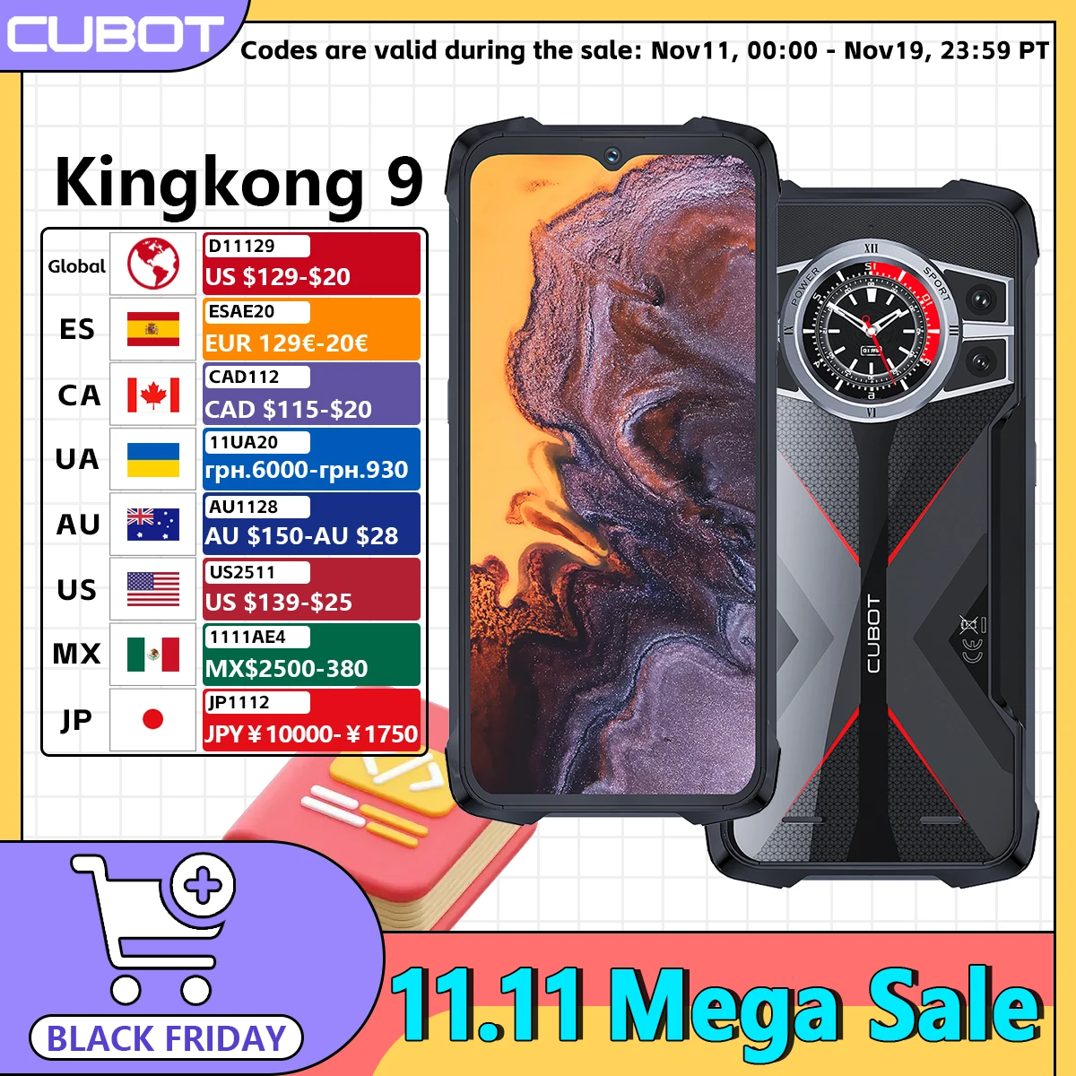 Cubot Kingkong 9 Rugged Smartphone 6.583 inch FHD+ Helio G99 Android 13 24GB+256GB 10600mAh Battery100MP Camera Phone