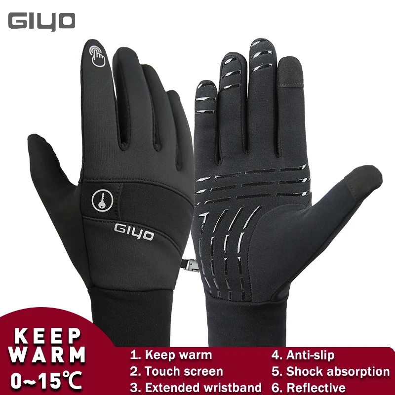 GIYO Winter Cycling Gloves Men Women Touch Screen Anti-slip Windproof Thermal Gloves Bicycle Outdoor Sports Full Finger Mittens 2