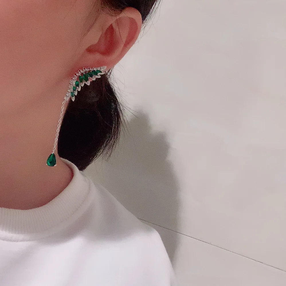 Luxury Charming Cubic Zirconia Drop Earrings for Women Feather Waterdrop Bride Wedding Party Banquet High Quality Jewelry Gifts