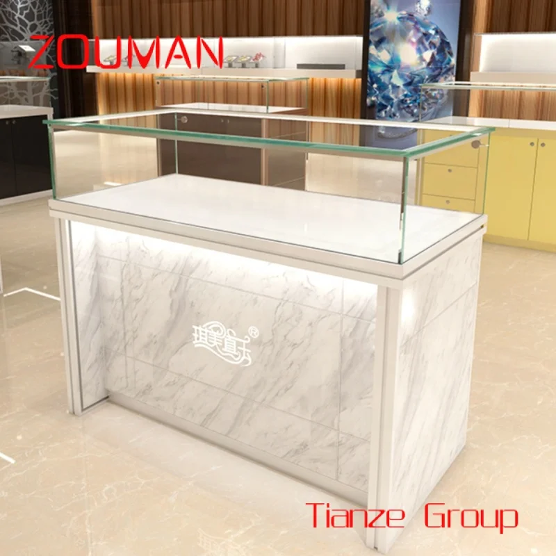 Custom , luxury retail shop high end custom wood glass lock set round  cabinet jewelry display counter showcase for store