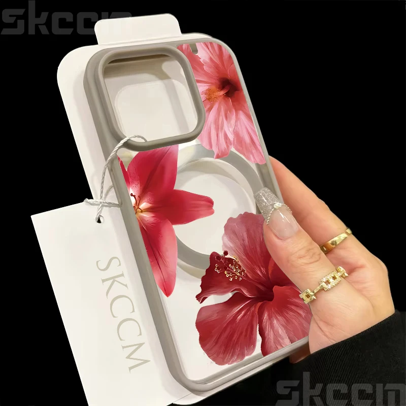 Flower Lily Hibiscus Print Clear Wireless Charger Phone Case