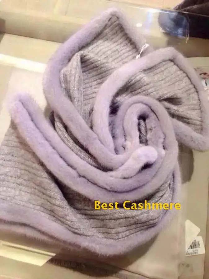 Luxuriöser Damen-Kaschmir-Pelzschal mit natürlichem Nerzfellbesatz, Halswärmer für Frühling und Herbst und Winter, 100 % reiner Kaschmir – Detail 14
