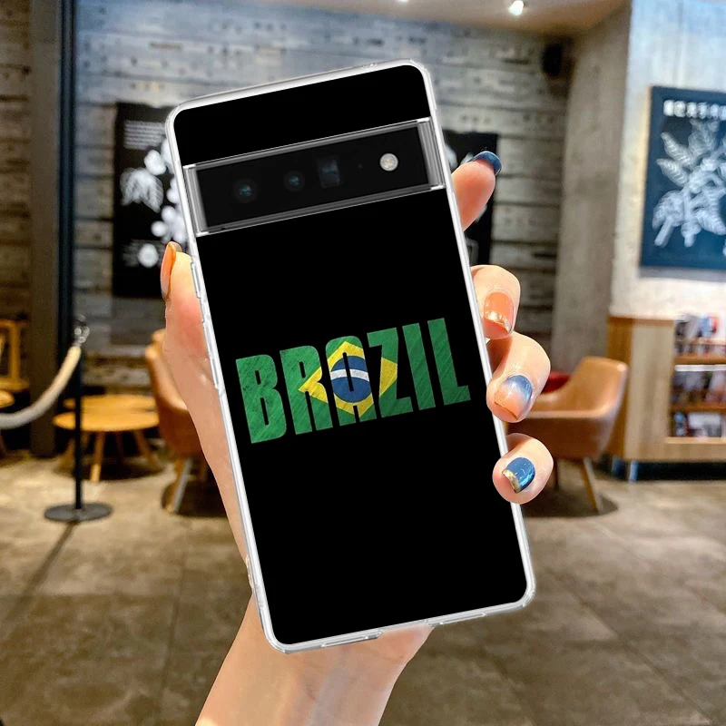 Clear Soft TPU Phone Case with Large Brazil Flag Design