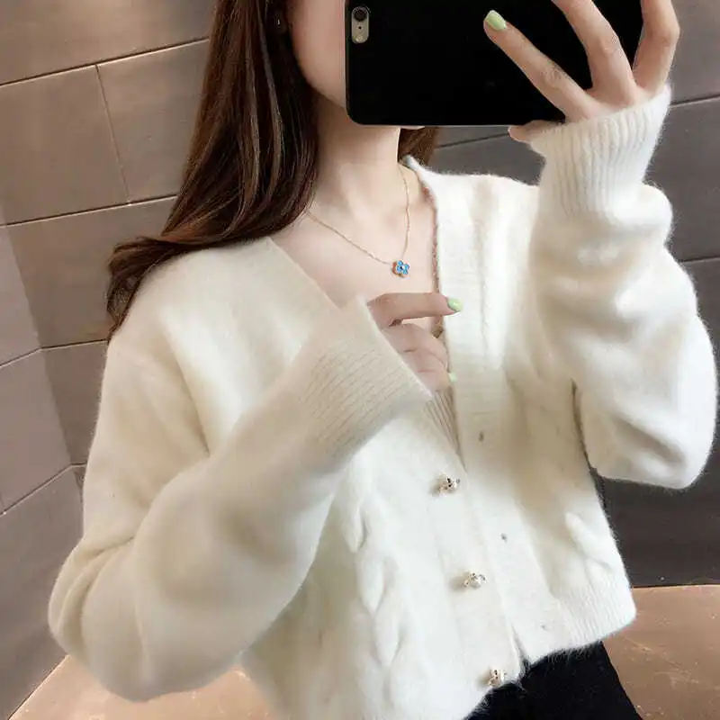 

Autumn 2021 New Twist College Style Knit Sweater Jacket Women's Autumn Winter Japanese Korean Short Loose Sweater Cardigans Chic