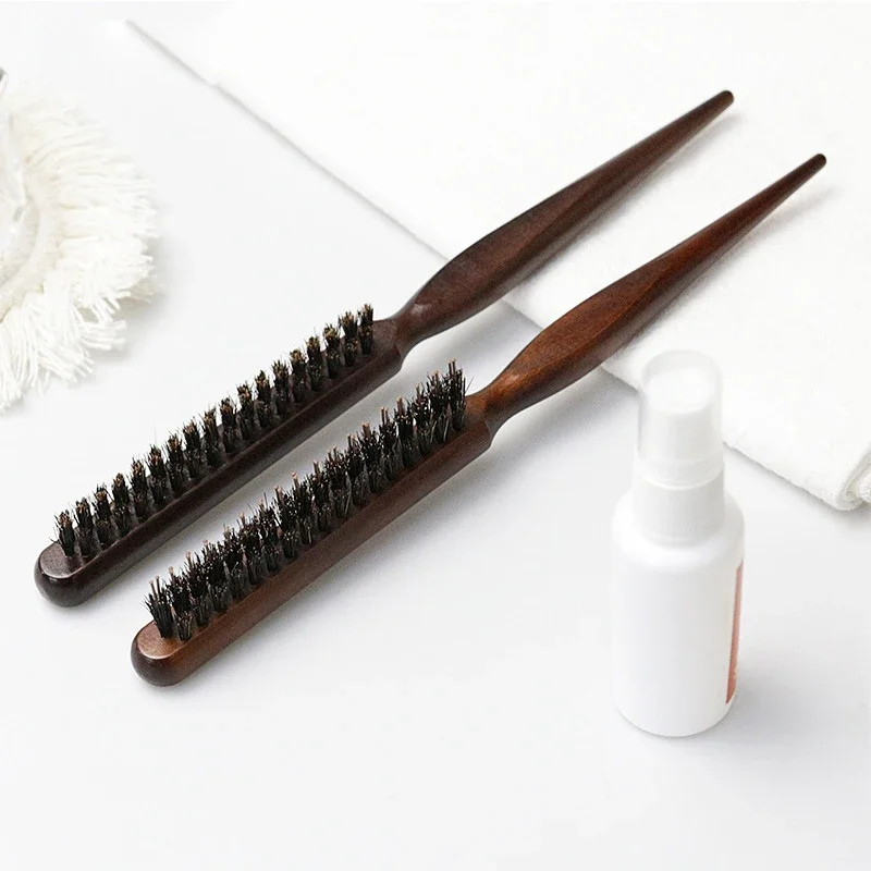 Wood Handle Boar Bristle Hair Brush Men Beard Anti Static Barber Hair Styling Shaving Tool