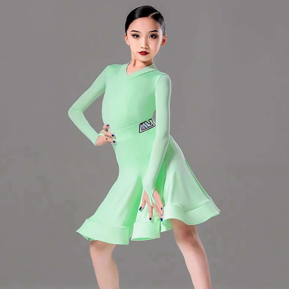 Long Sleeve V Neck Kids Latin Dance Dress for Girl Dresses Dancing Costume  | eBay