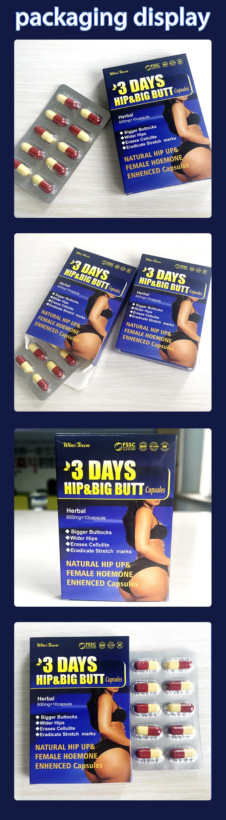 Comprimé pour agrandissement des fesses, repulpe de la courbe des hanc