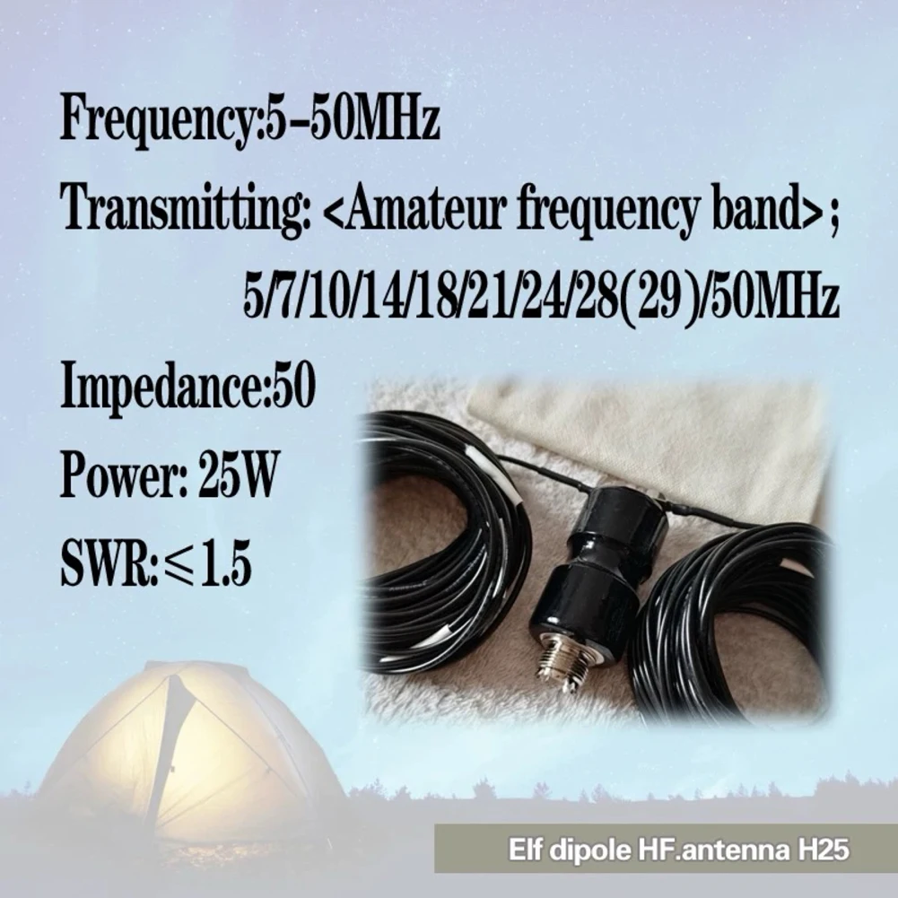 5-50MHz HF Horizontal Dipole Antenna Horizontal Balun Antenna Wideband End Fed for Emergency Communication