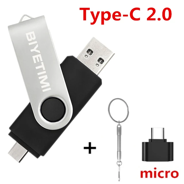 Biyetimi Type C usb flash drive 128GB OTG 2.0 64GB pen drive 32GB real capacity usb флэш-накопител memory stick for phone ＆ cPC Black