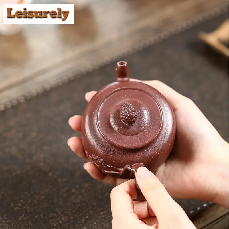 210ml Ancient Yixing Purple Clay Teapots Famous Artists Handmade Pine Cone Pot Raw Ore Downhill Mud Kettle Chinese Zisha Tea Set