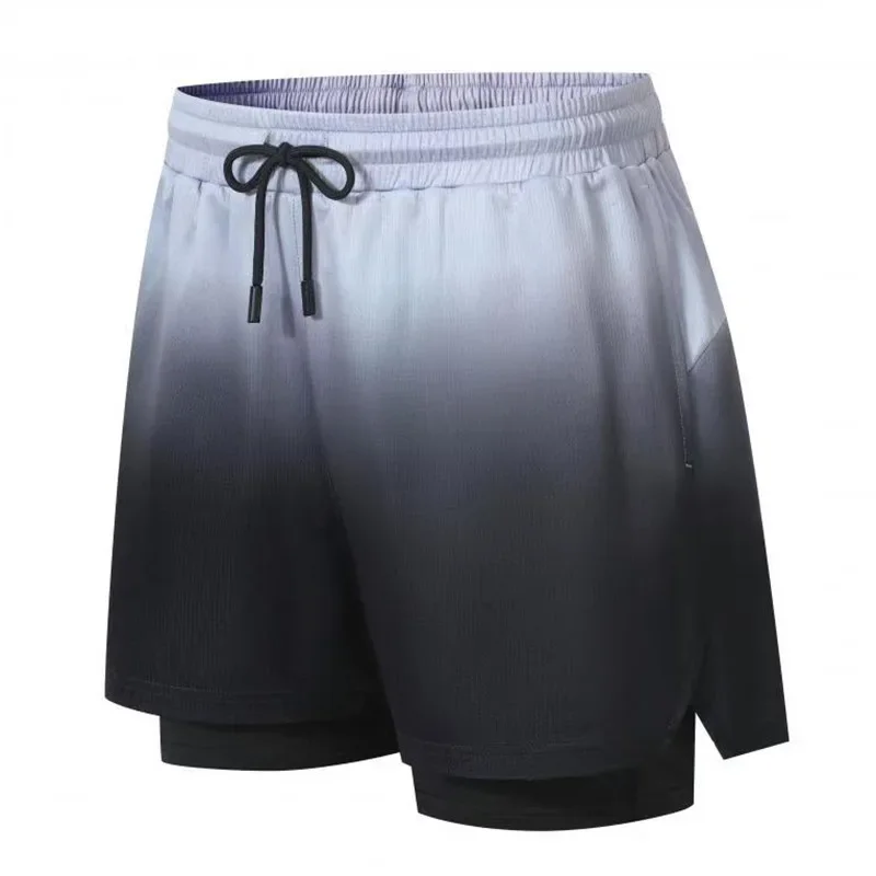 Men's Quick Dry Sports Shorts Summer Double Layer Running Pants Outdoor Fitness Training Trousers Anti-Light Leak