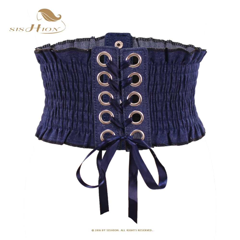 

SISHION Women Fashion Elastic Corset Waist Belt Denim Blue Wide Girdle Slim Waistband QZ0407