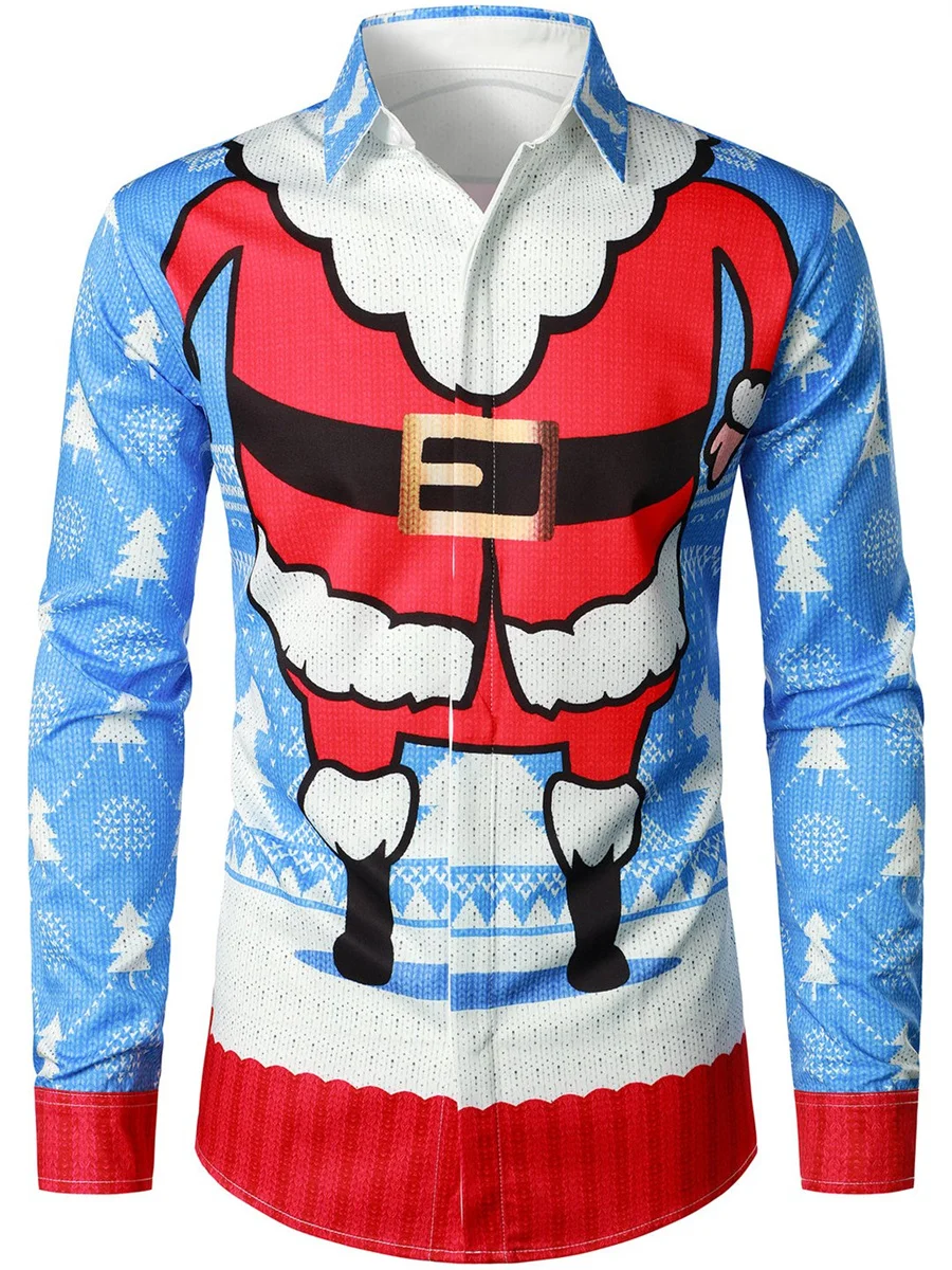 Autumn and Winter Christmas Shirt Long Sleeve Button Suit Lapel Hip Hop Funny Fashion Outdoor Party Men's Christmas Top