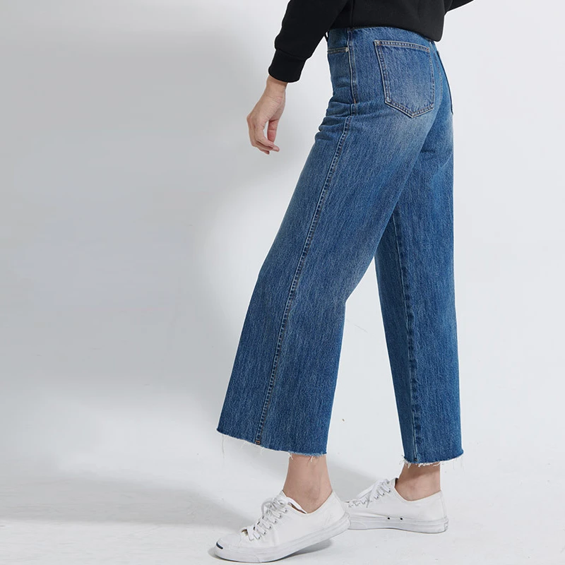 Women's Slim Fashion Cotton Loose Straight Wide Leg Jeans Women's Trousers Mid-waist Slightly Flared Straight Trendy Long Pants