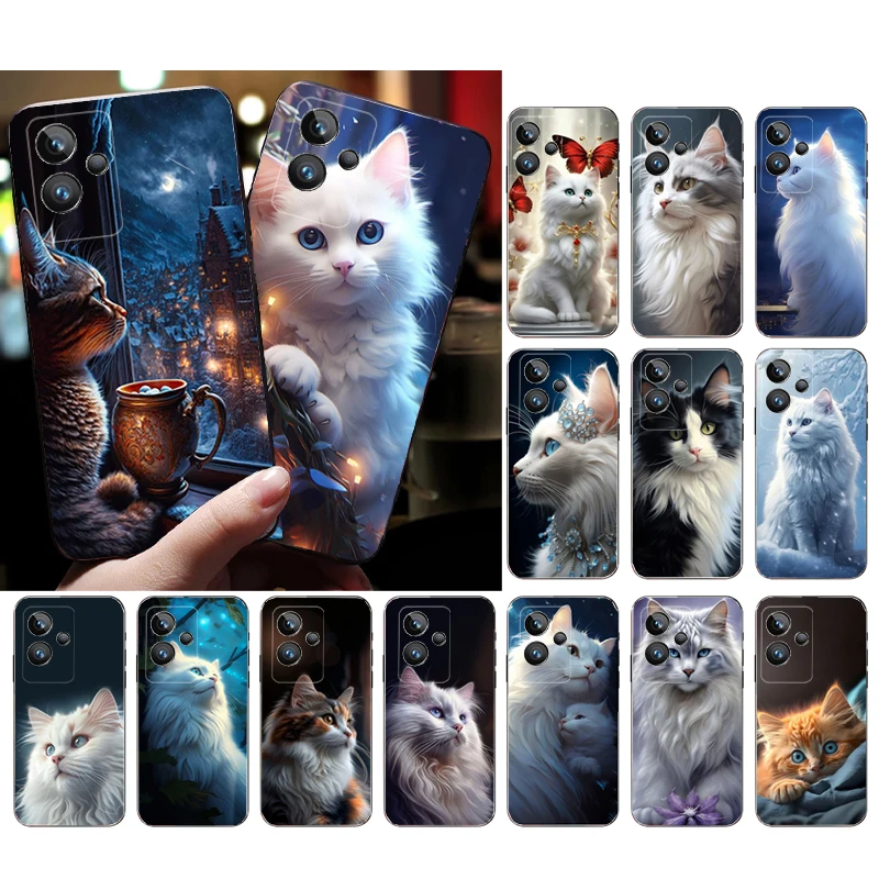 

White Cat Phone Case For OPPO Realme 10 Pro Plus GT 2 Pro X2 Pro XT C25S 8 7 6 Pro 6i GT Master C3 C21 C21Y X3 SuperZoom