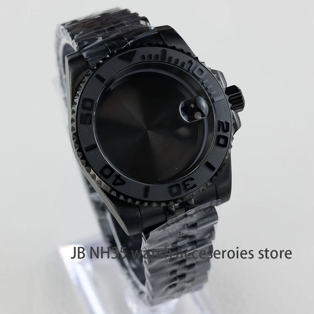 Luxury Black Stainless Steel Men's Watch Case with Sapphire Crystal - Yacht-Master Design, 40mm, Waterproof