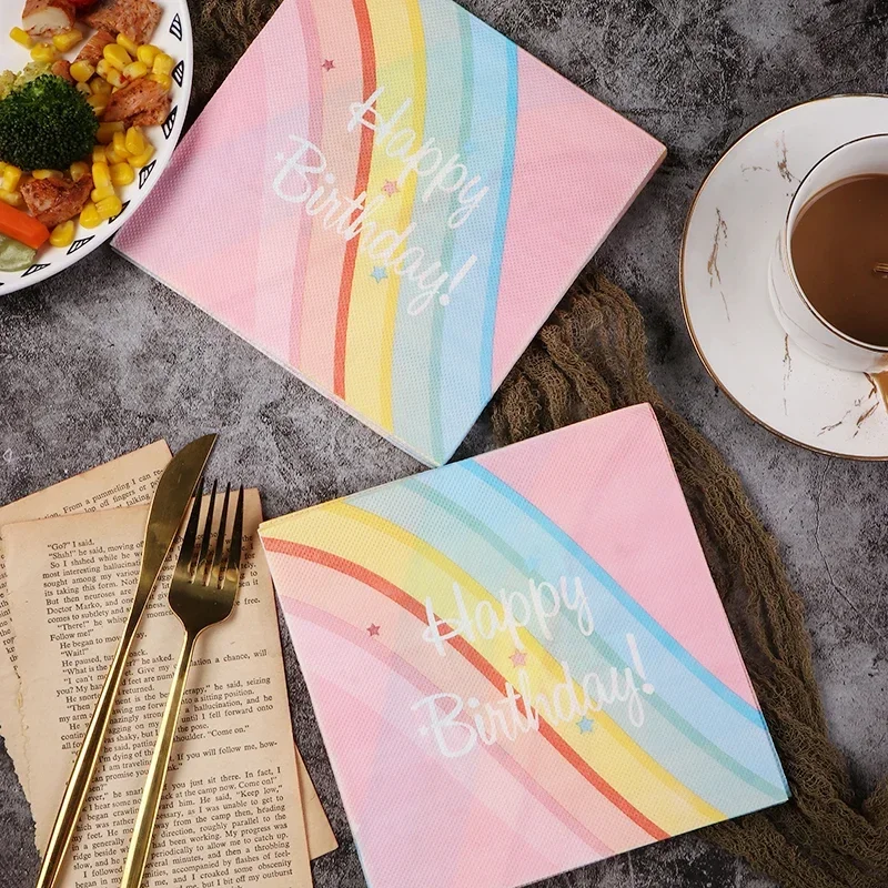 20pcs 33cm 2-Ply New Colored Paper Napkins Party Printed Tissues Birthday Decoration Dessert Table Pure Wood Pulp Paper