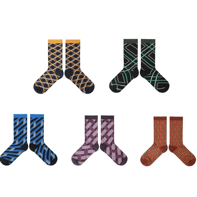 

Индивидуальные хлопковые носки унисекс в стиле Харадзюку, тканые носки нестандартной формы с геометрическим рисунком для с в