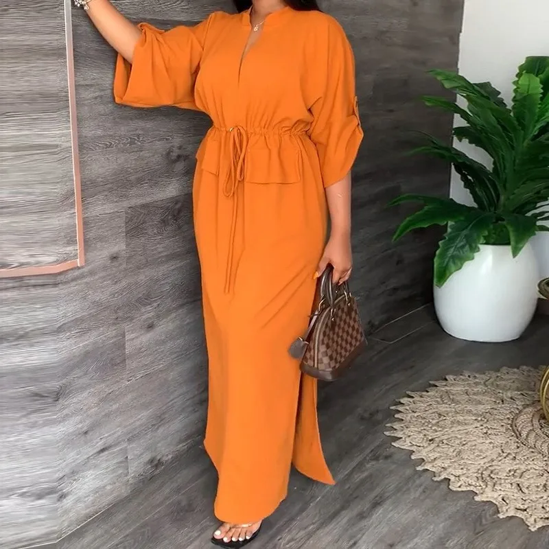 

Pareo Beach Clothes For Women 2023 Swim Cover Up New Neck With High Waist Easy Leisure Split Dress Solid Polyester Bathroom