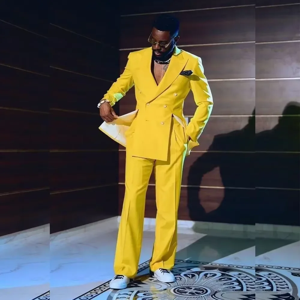 2 Pieces Men's Wedding Suits Set Formal Business Peak Lapel Double Breasted Blazer Trousers Elegant Prom Outfit for Groomsmen