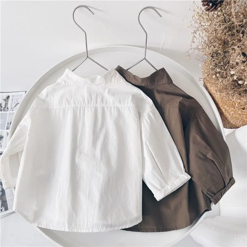 Children's Shirt Spring and Autumn New Boys Cotton Solid Color Shirt Korean Edition Coat Baby's Shirt Fashion