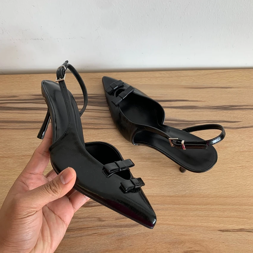 Butterfly-Knot Ladies High Heeled Sandals Elegant Pointed Toe Modern Wedding Slingbacks Footwear Summer Office Shoes for Women