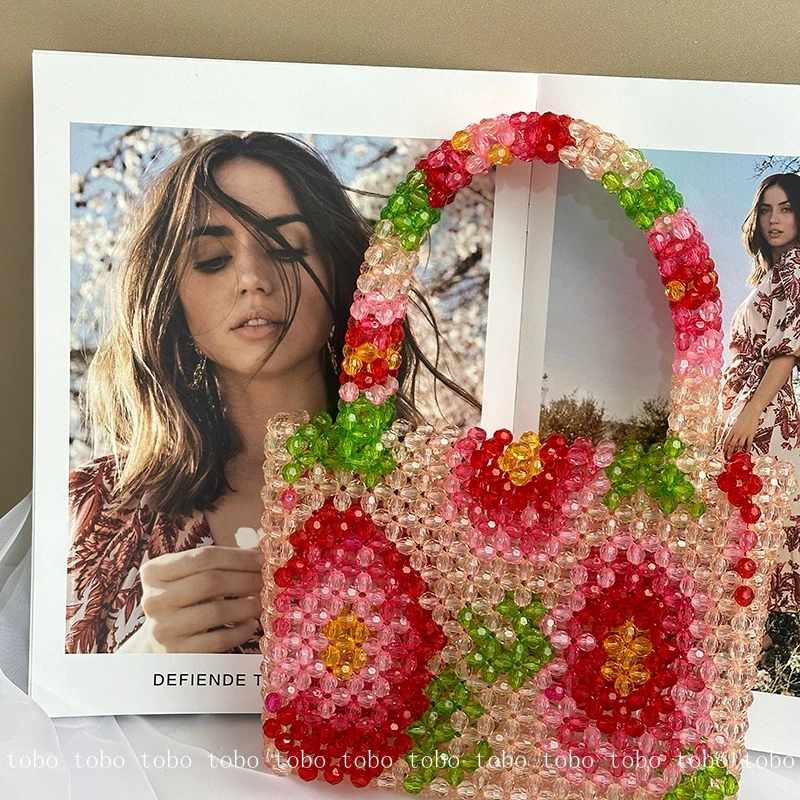 Pearl Beaded Bag with Flower Pattern Designer Brand Clear
