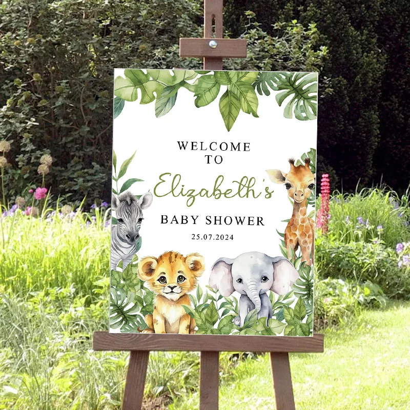 Baby Shower Welcome Sign Jungle Safari Animals Zebra Lion Giraffe Welcome Sign Personalized Birthday Party Direction