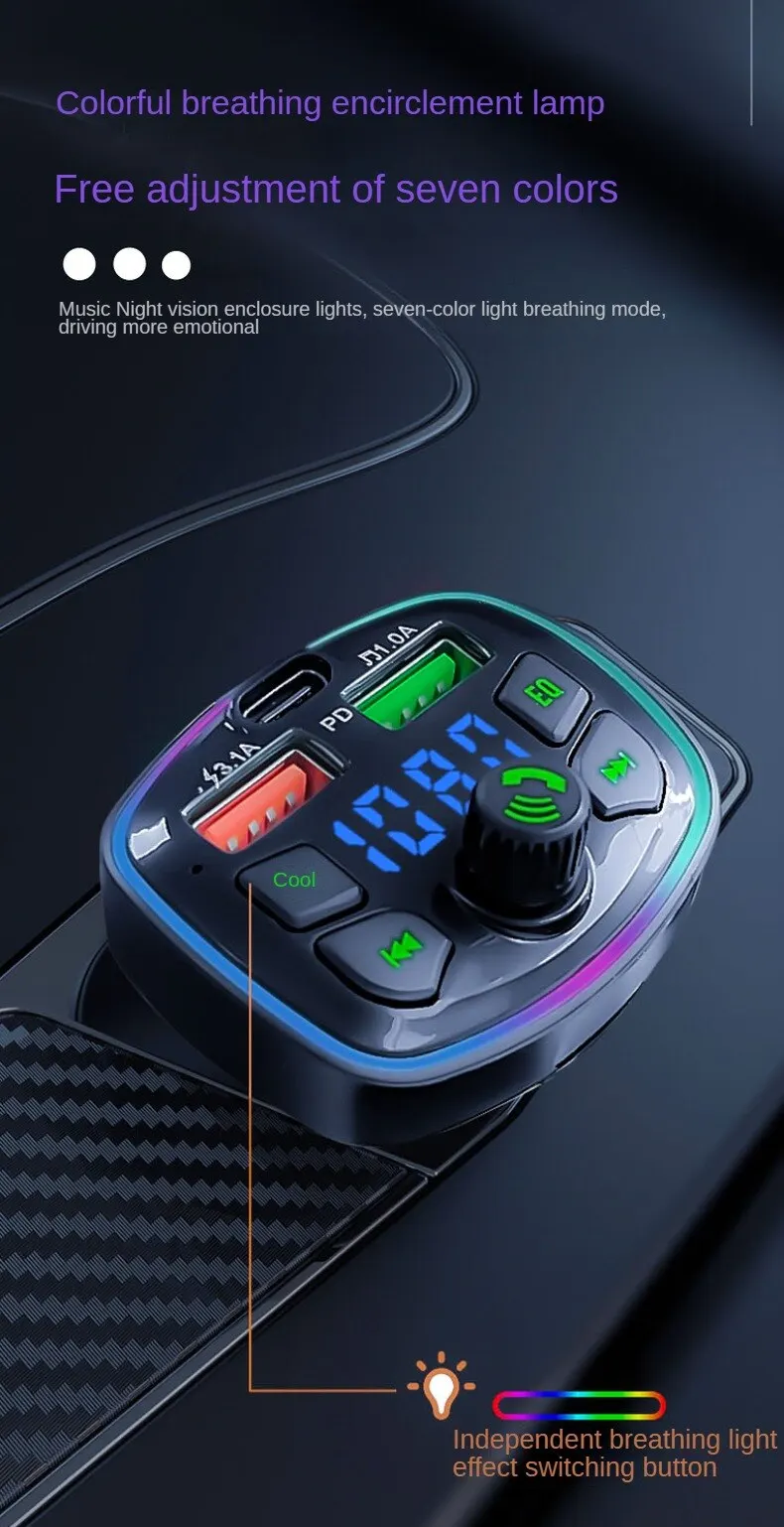 Car Charger Q7 Bluetooth FM Transmitter Bluetooth Hands Free Mp3 3.1A Dual USB Port PD Charging