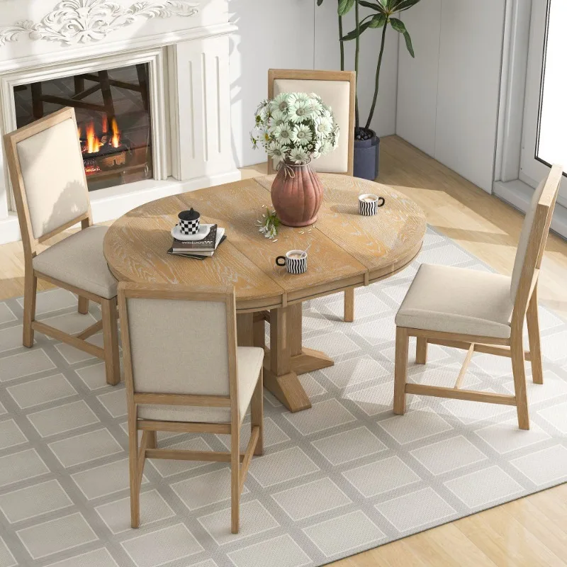 

5-Piece Kitchen Dining Table Set 4 Chairs Modern Upholstered Dining Room Sets Wood Comedor Elegante Y Moderno Home Furniture