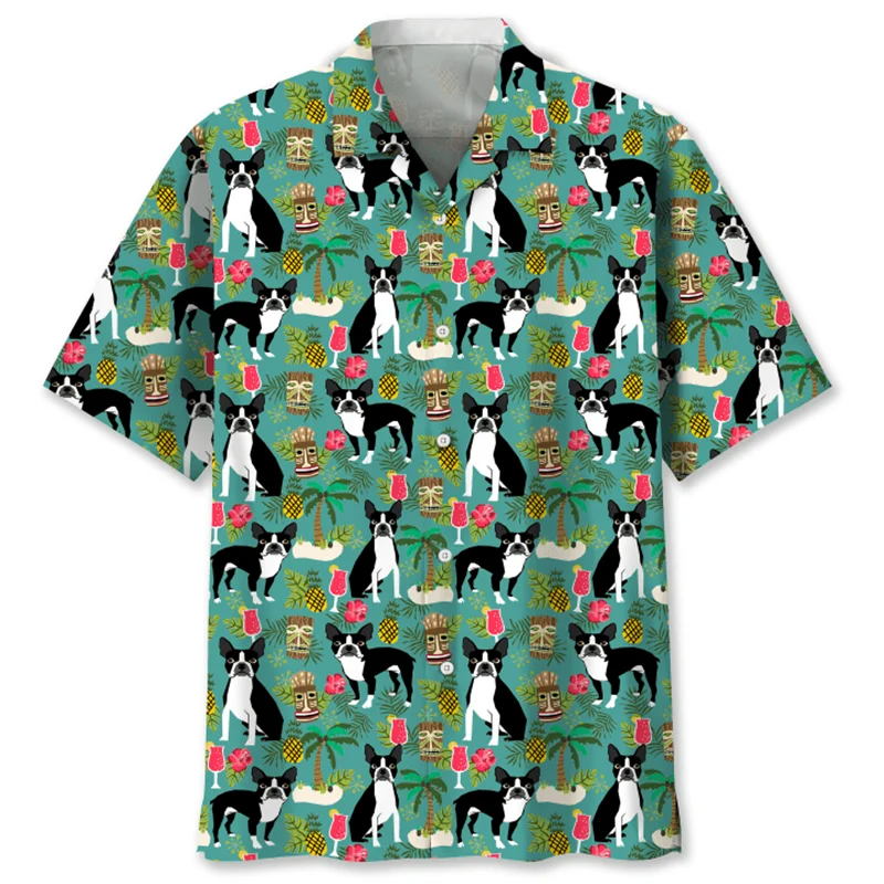 thumbnail image 1 of Camisa hawaiana con estampado de perro y mascotas lindas para hombres y mujeres, camisas de verano con estampado de animales en 3D, blusa holgada con botones y solapa de manga corta, 1 of 5