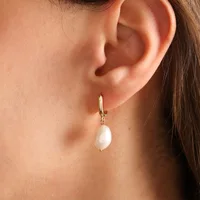 Zircon Natural Pearl Earrings For Women Gold Plated Stainless Steel Geometric Hoop Pearl Earring Wedding Bridesmaid Jewelry Gift 2