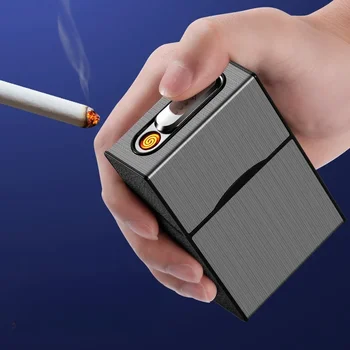USB 3-in-1 multifunctional gas electric cigarette case lighter can hold 20 cigarettes metal inflatable cigarette case wholesale 1