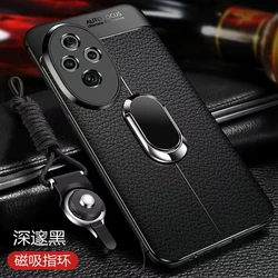Universal Magnetic Ring Holder Shockproof PU Silicone Phone Case - Enhanced Protection and Style for Honor 100 Pro (Black)