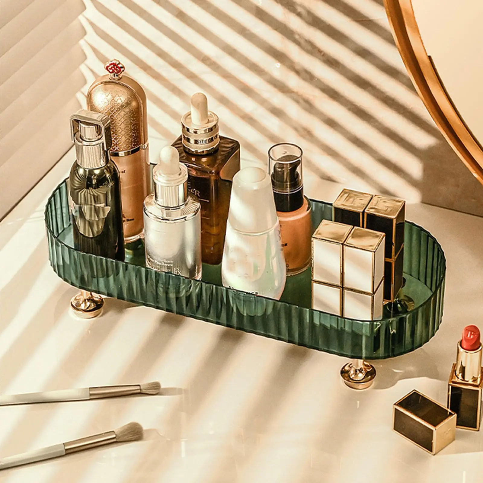 Clear Desktop Storage Box Makeup Perfume Organizer Tray, Small Bathroom Trays for Counter, Decorative Perfume Trays for Dresser, 6