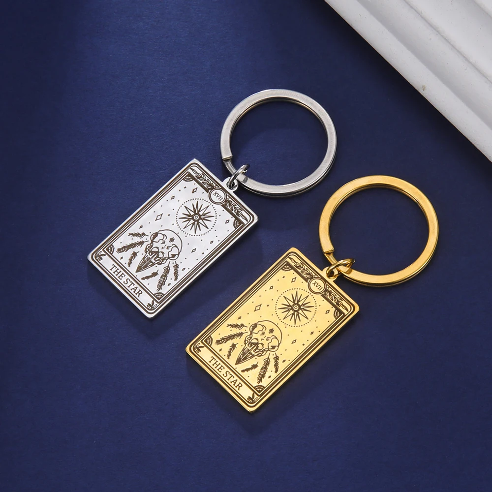 Dawapara Skeleton Tarot Karte Schlüsselbund Edelstahl Glück Amulett Ringelblume Tarot Schlüsselring Schädel Gothic Halloween Schmuck Geschenk – Detail 31