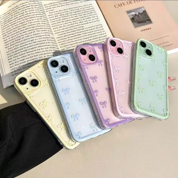 Cute Purple Pink Bow Soft Clear Case Protection for IPhone 15 14 13 12 11 14 Pro Max Soft Camera Protection Case for IPhone 15 1