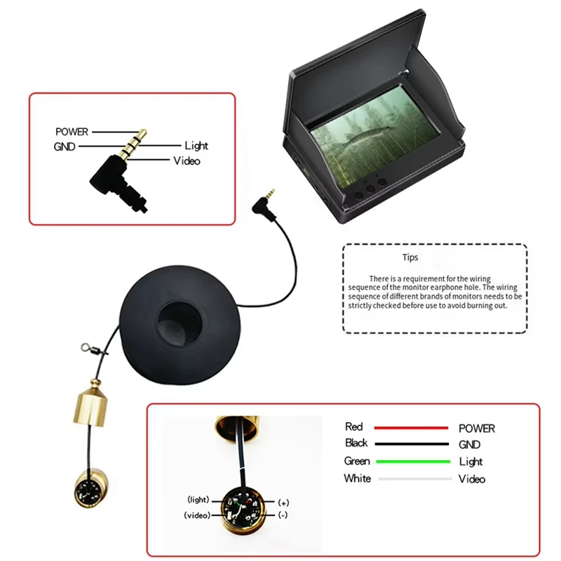 A89E-Underwater Fish Finder Camera 12-28V Fishing Vision Camera Waterproof Fish Finder Infrared Light Accessories