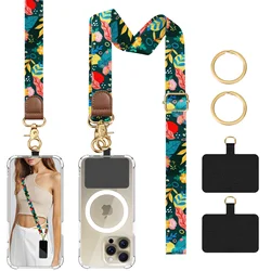 Universal Phone Lanyard with Adjustable Anti - Theft Wrist and Neck Strap - Polyester / Nylon (Green Flower)