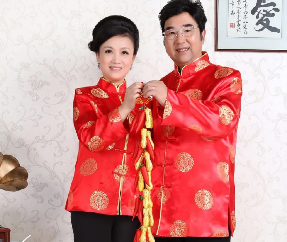 Tang Suit Chinese Traditional Satin Jacket Men Women Costume New Year Clothes Hanfu Birthday Party Style Casual Coat
