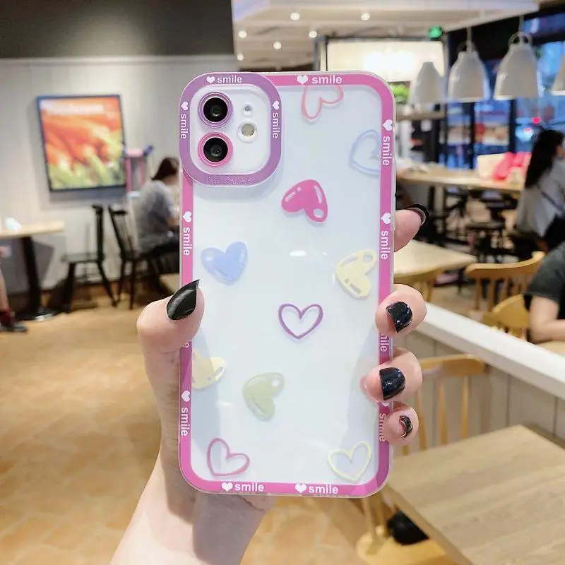 Transparent Clear White Love Heart Pattern Couple Case