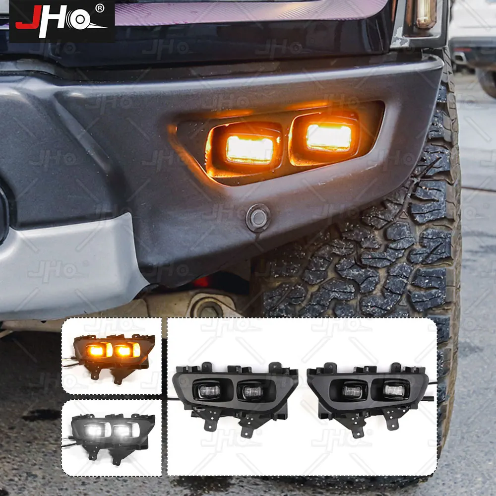 JHO-앰버 안개등 업그레이드 키트, 포드 F150 랩터 2022 2023 자동차 액세서리, 커버 베젤이 있는 직접 교체 램프
